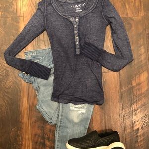 Long sleeve fitted top-Navy - Shirt only